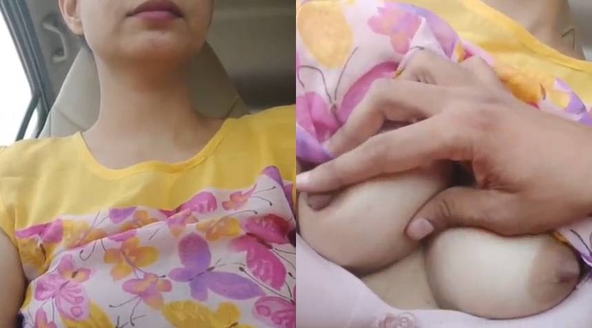 Pressing Sexy Indian Girl Boobs in Car Video